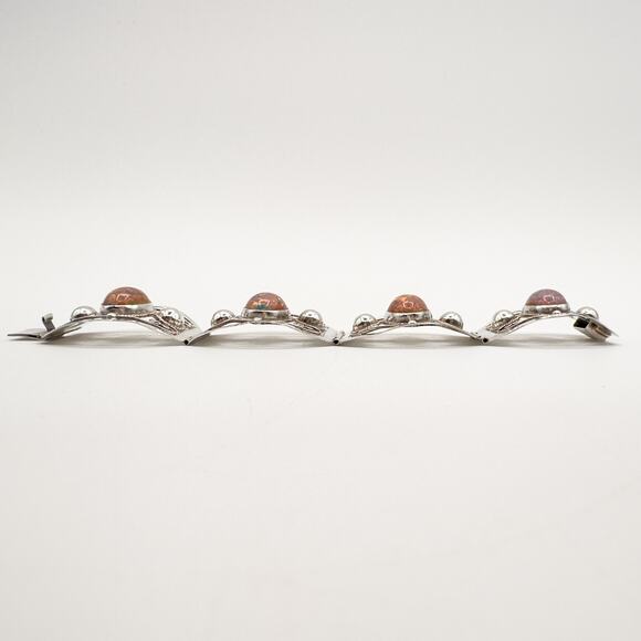 Taxco Sterling Silver Faux Opal Panel Bracelet w Cutouts Scrolls Mexico Vintage - Picture 12 of 13